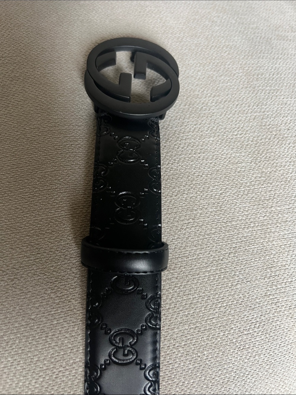 Brand New Gucci Black Embossed Leather Belt with Matte Black Double GG Buckle - Picture 5 of 6